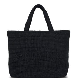 Saint Laurent logo-embroidered raffia tote bag