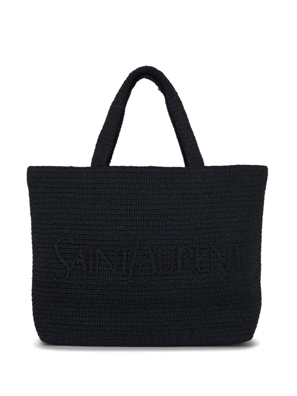 Saint Laurent logo-embroidered raffia tote bag