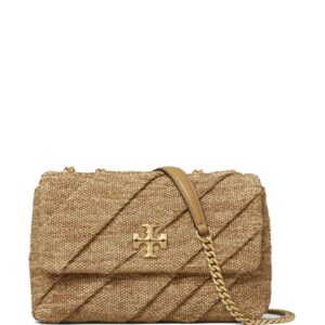Tory Burch Kira logo-plaque raffia shoulder bag