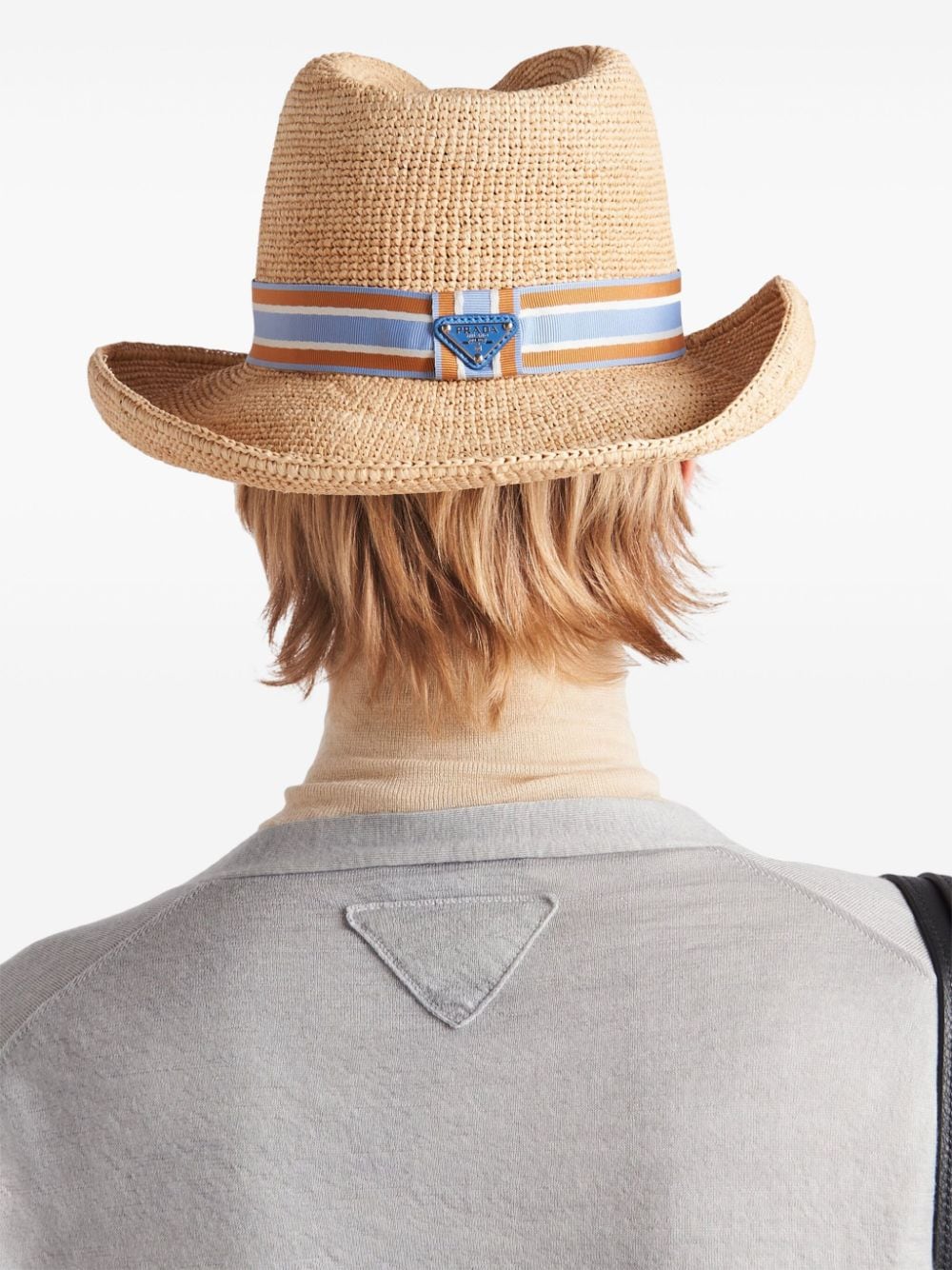 Prada triangle-logo woven raffia hat - Image 3