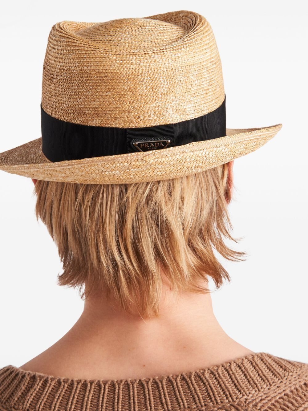 Prada triangle-logo woven raffia hat - Image 3