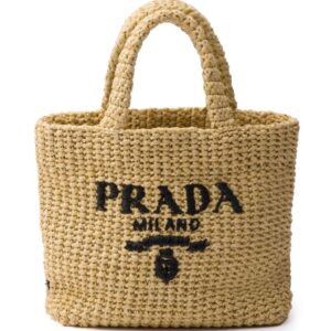 Prada logo-embroidered straw tote bag