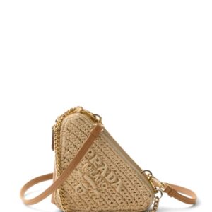 Prada logo-embroidered crochet pouch