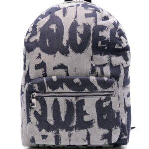Alexander McQueen logo-print denim backpack