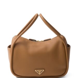 Prada logo-plaque leather tote bag