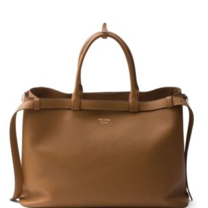 Prada buckle leather handbag with double belt