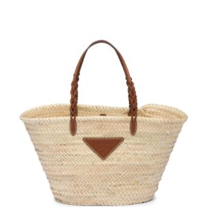 Prada logo-patch raffia tote bag