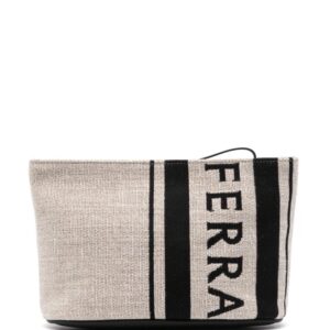 Ferragamo logo-embroidered canvas clutch