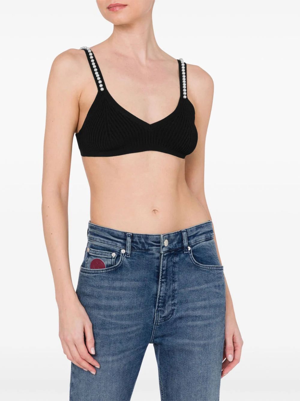 MOSCHINO JEANS faux-pearl embellished knitted bra - Image 2