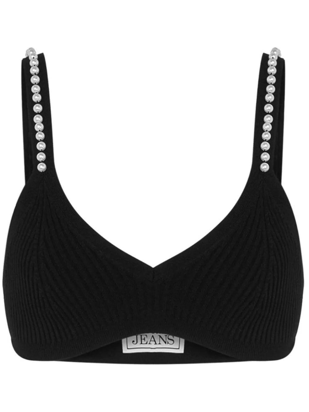 MOSCHINO JEANS faux-pearl embellished knitted bra