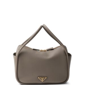 Prada logo-plaque leather tote bag