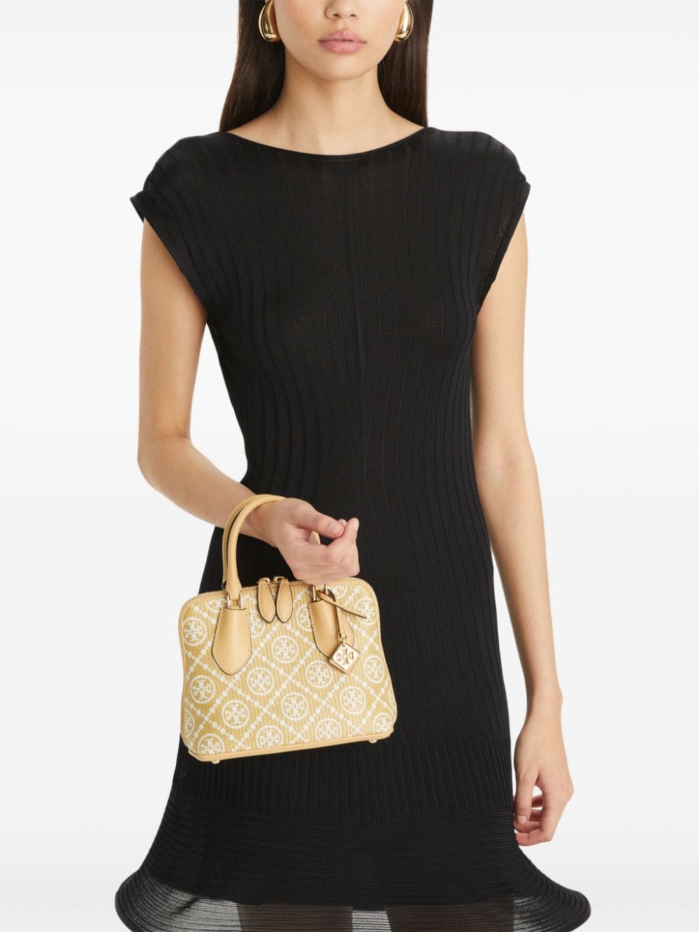 Tory Burch mini monogram-jacquard raffia tote bag - Image 3