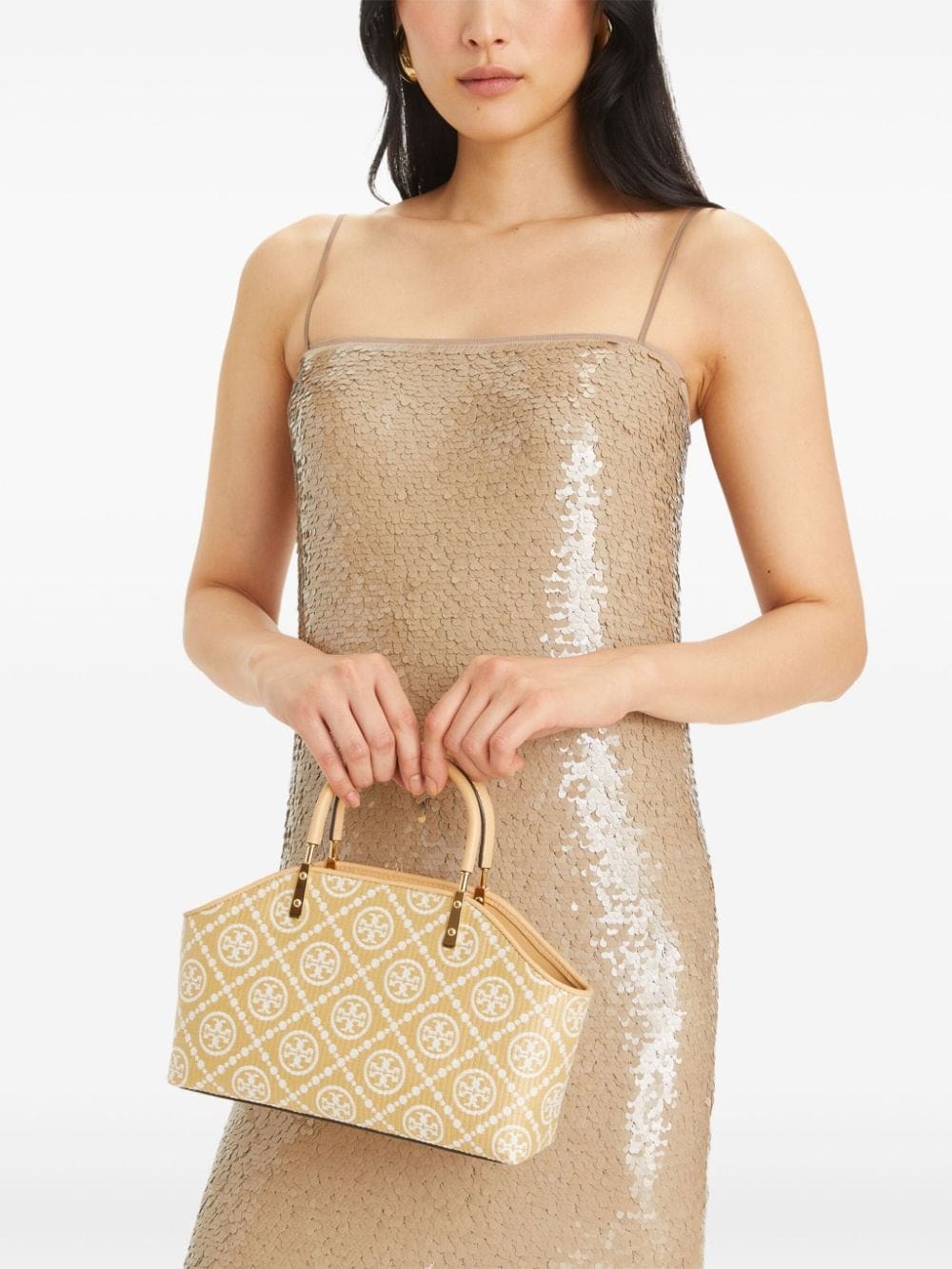 Tory Burch small monogram-jacquard raffia tote bag - Image 2