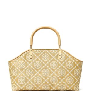 Tory Burch small monogram-jacquard raffia tote bag