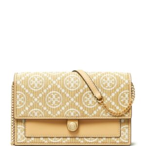 Tory Burch T Monogram raffia chain wallet