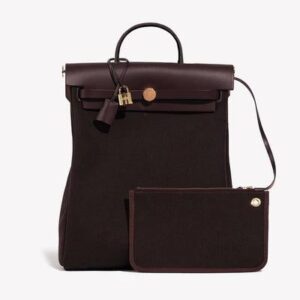 Hermès Herbag a Dos Backpack in Ebène Toile and Vache Hunter Leather bag