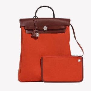 Hermès Herbag a Dos Backpack in Orange Mècano Toile and Rouge H Vache Hunter Leather bag