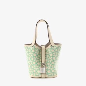Hermès Micro Lucky Daisy Picotin in Nata and Vert Swift with Palladium Hardware bag