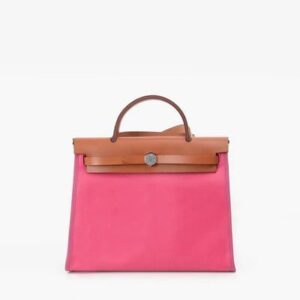 Hermès Herbag 31 in Pink Toile Militaire and Gold Vache Hunter Leather bag