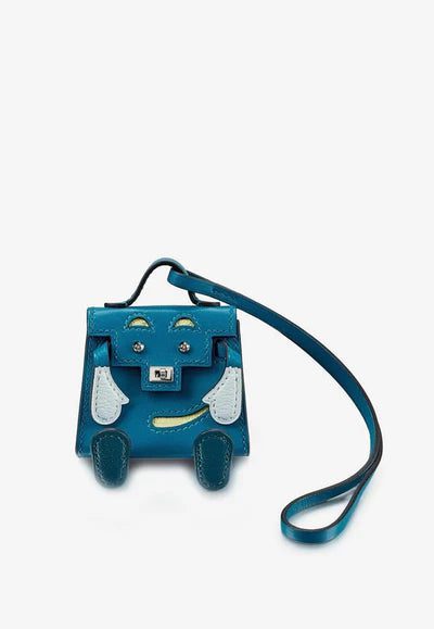 Hermès Kelly Quelle Idole Bag Charm in Bleu Izmir, Jaune Bourgeon, Bleu Brume, and Vert Bosphore Tadelakt and Chèvre Mysore bag