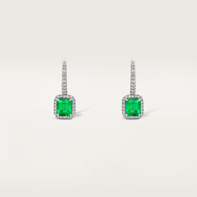 Cartier Destinée sleeper earrings, 2 emerald-cut emeralds, paved - Image 2