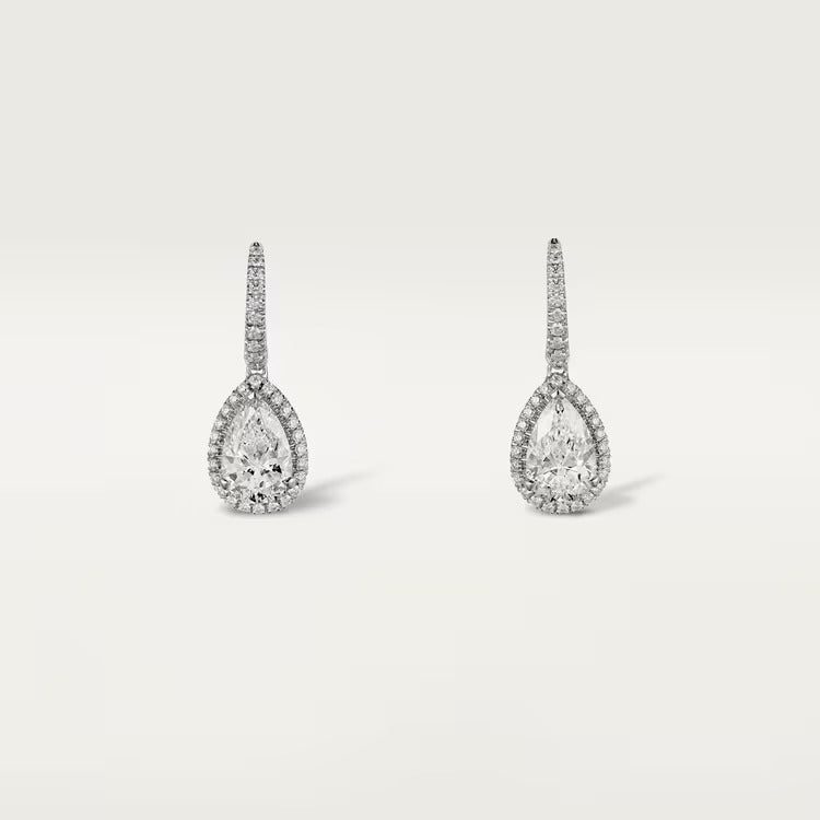 Cartier Destinée sleeper earrings, 2 pear-shaped diamonds, paved