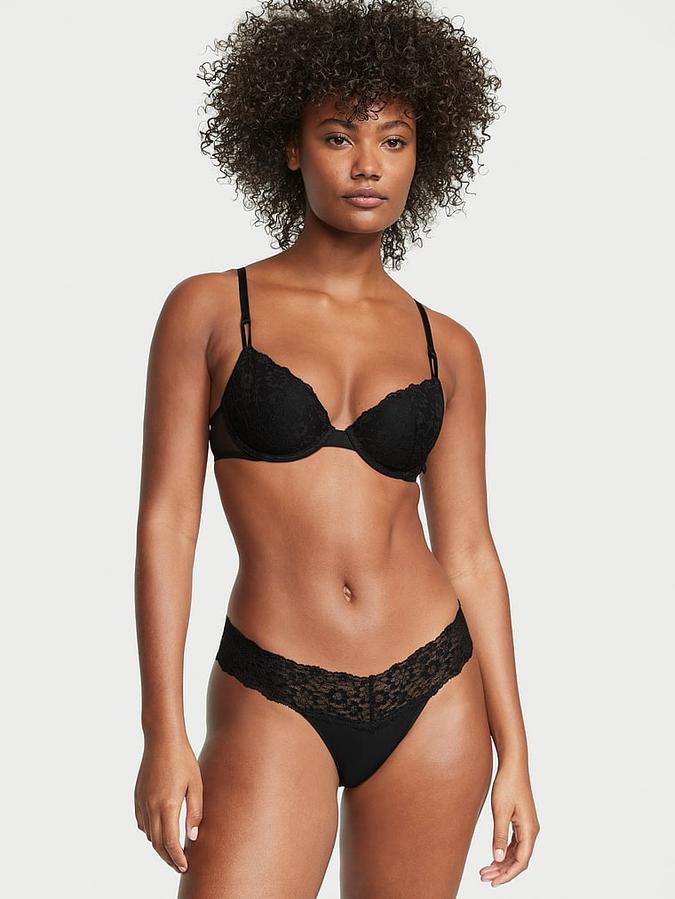 Victoria's Secret Lace-Waist Cotton Thong Panty