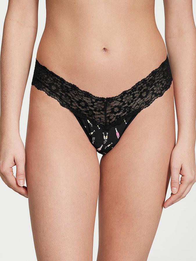 Victoria's Secret Lace-Waist Cotton Thong Panty