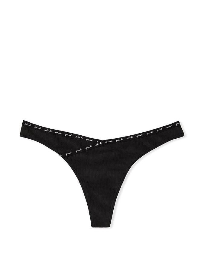 Victoria's Secret Rib Logo Cotton Thong Panty - Image 2