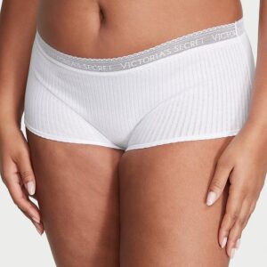 Victoria's Secret Logo Cotton Lace-Waist Boyshort Panty