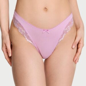 Victoria's Secret Stretch Cotton Lace-Trim High-Leg Scoop Thong Panty