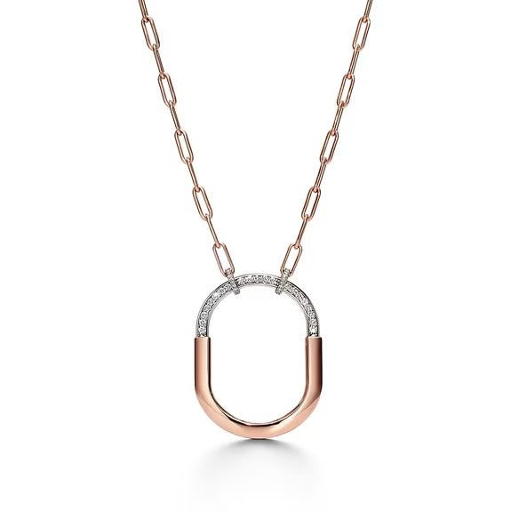Tiffany Pendant in Rose and White Gold with Diamonds, Extra Large