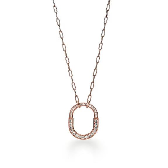 Tiffany Pendant in Rose Gold with Pavé Diamonds, Medium