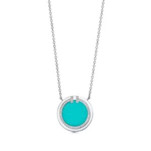 Tiffany Diamond and Turquoise Circle Pendant