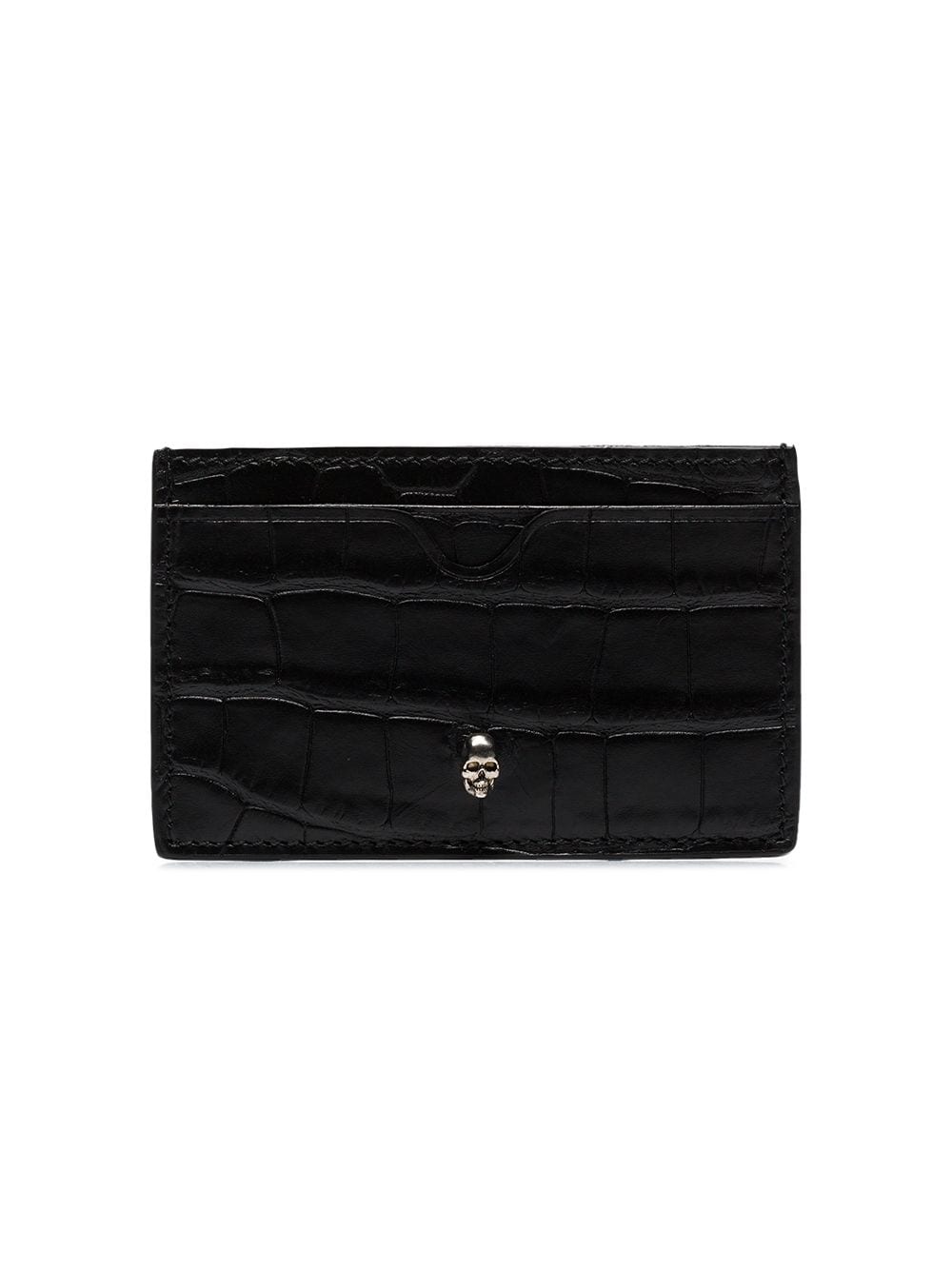 Alexander McQueen black crocodile embossed skull cardholder