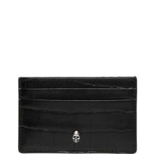 Alexander McQueen black crocodile embossed skull cardholder