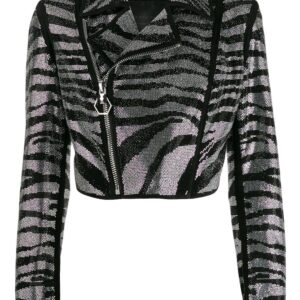 Philipp Plein  zebra-pattern crystal biker jacket