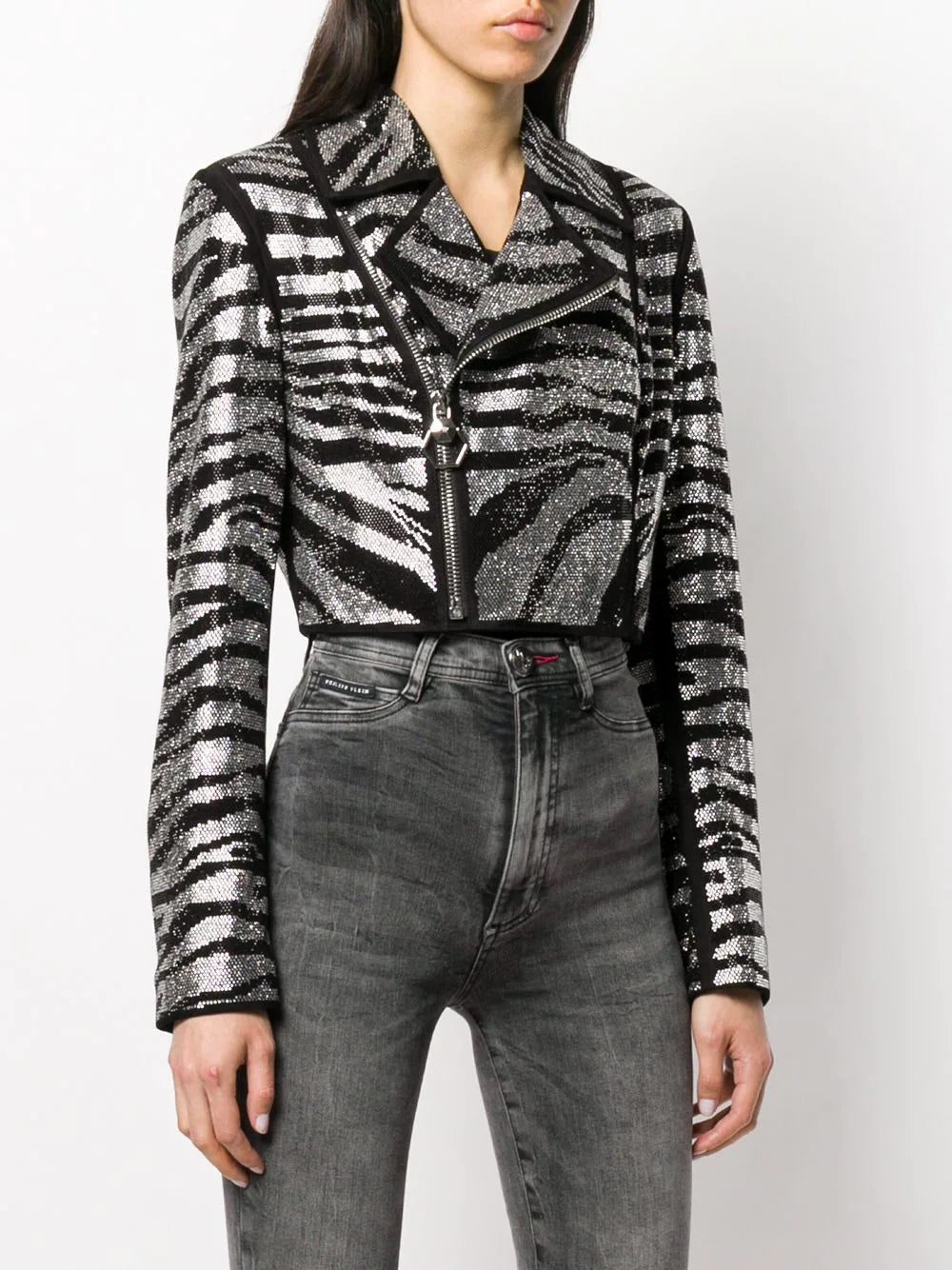 Philipp Plein zebra-pattern crystal biker jacket - Image 3