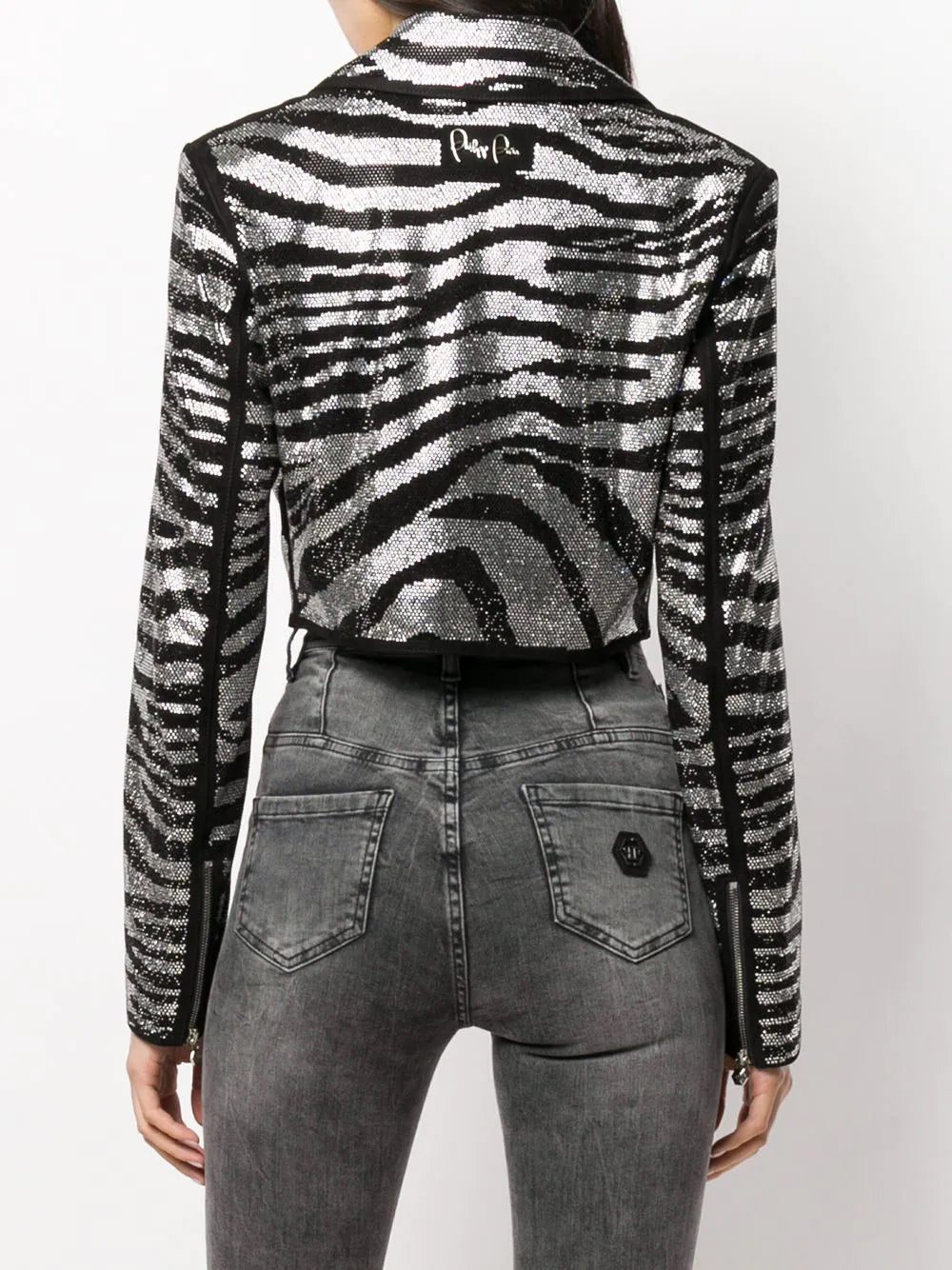 Philipp Plein zebra-pattern crystal biker jacket - Image 4