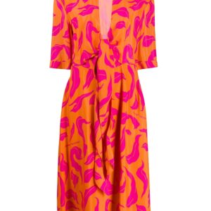 Off-White leaf print plung dress