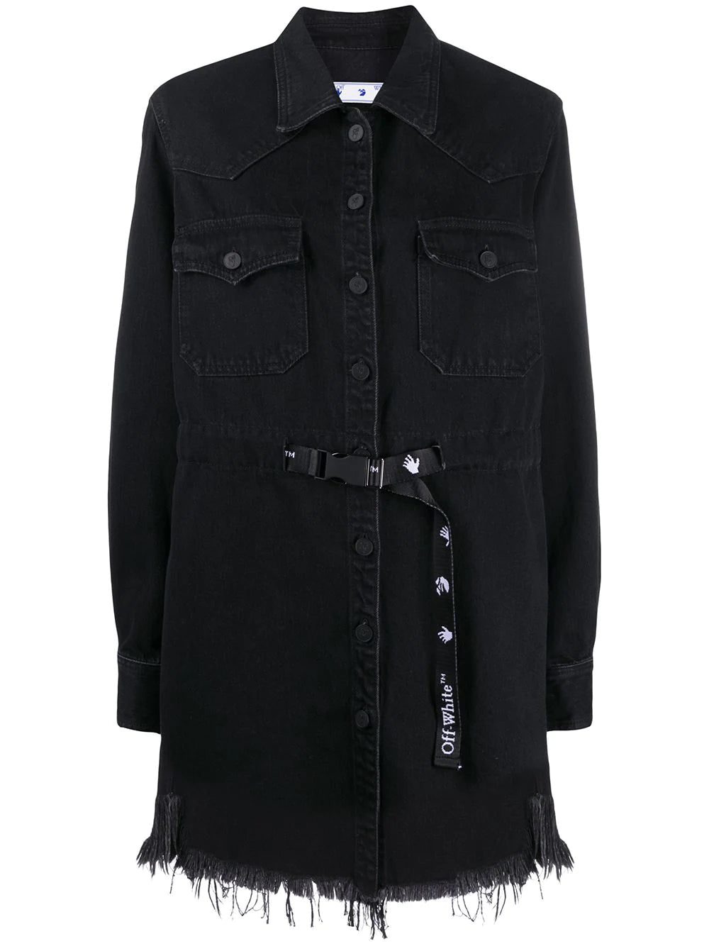 Off-White frayed Industrial belted denim dress
