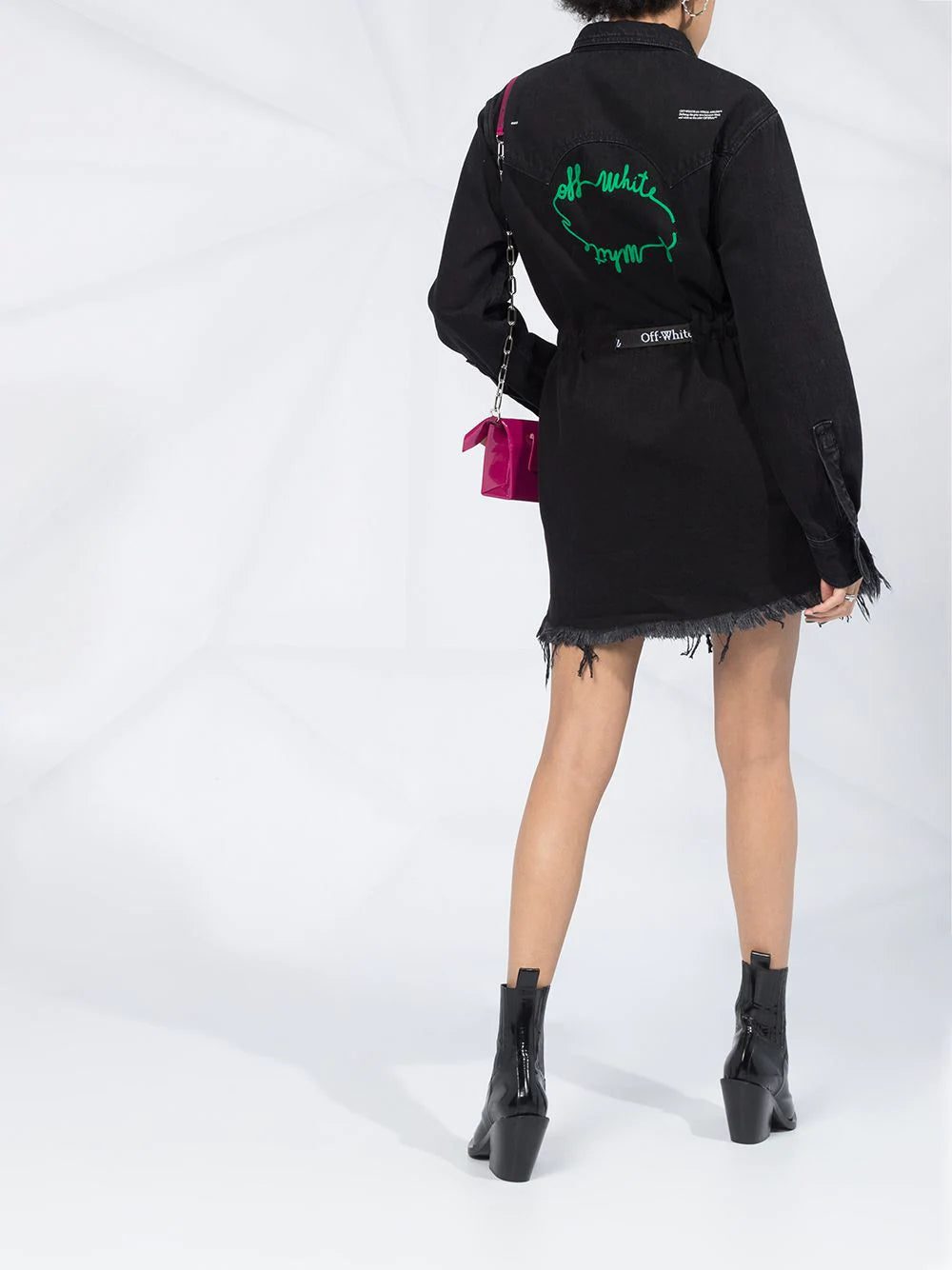 Off-White frayed Industrial belted denim dress - Image 2