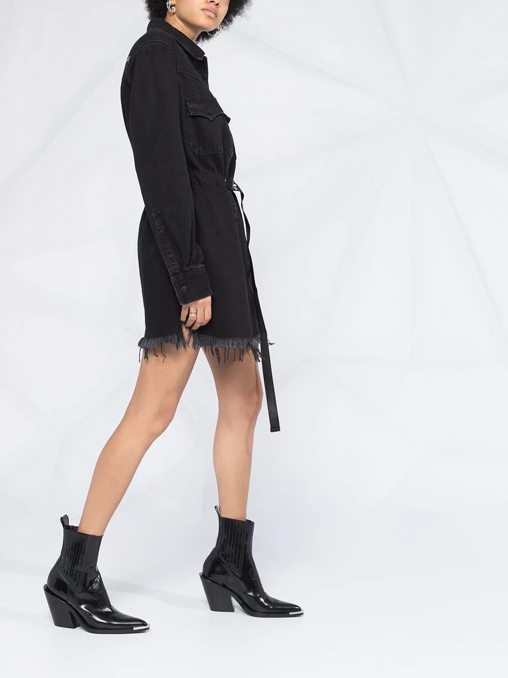 Off-White frayed Industrial belted denim dress - Image 4
