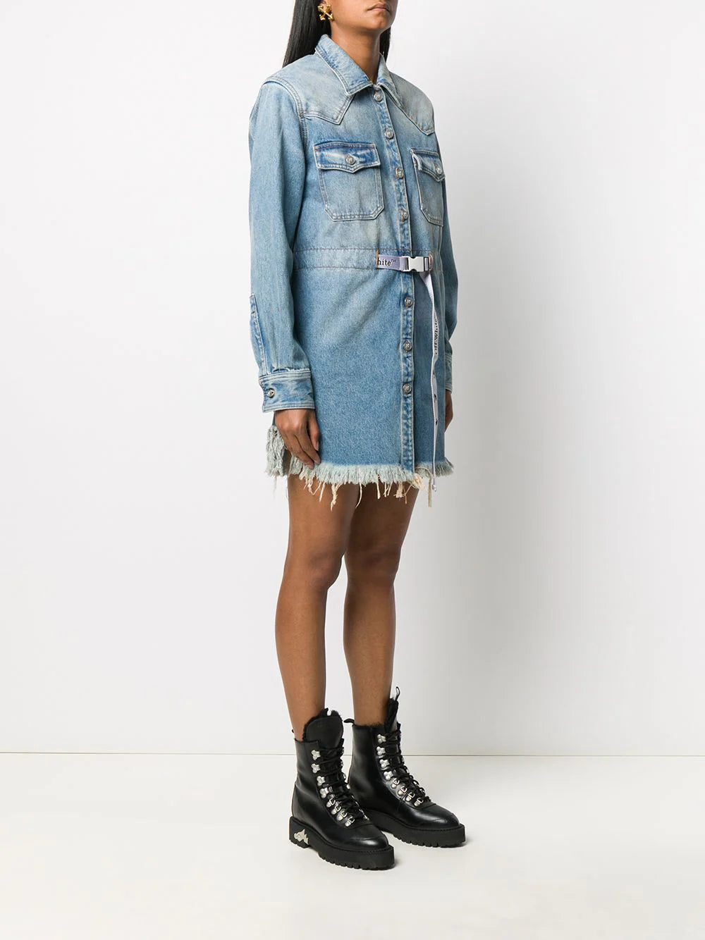 Off-White frayed Industrial belted denim dress - Image 3