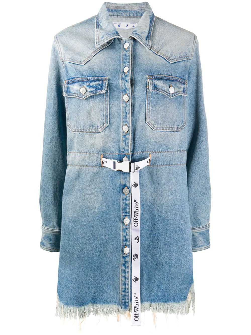 Off-White frayed Industrial belted denim dress