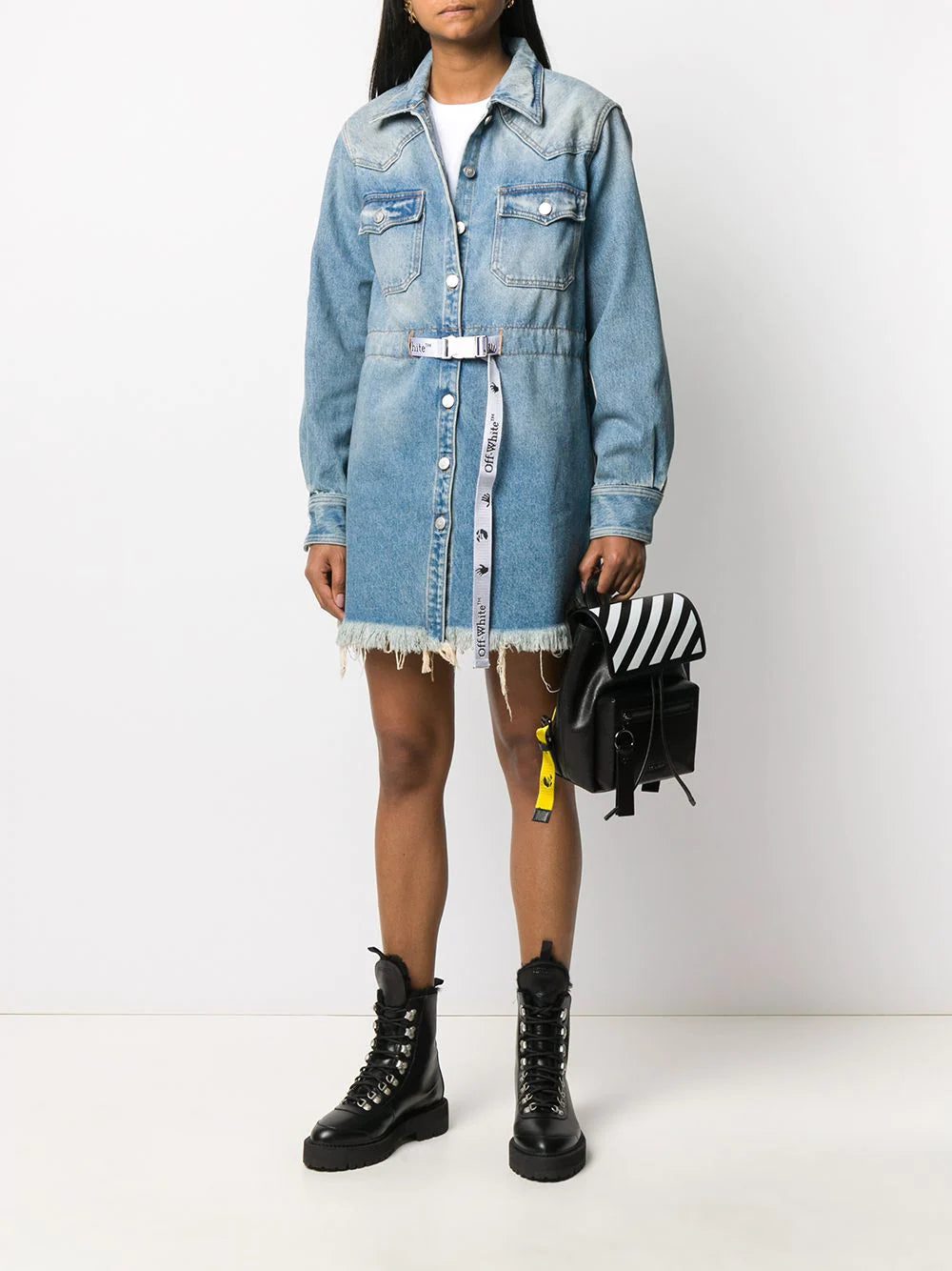 Off-White frayed Industrial belted denim dress - Image 2