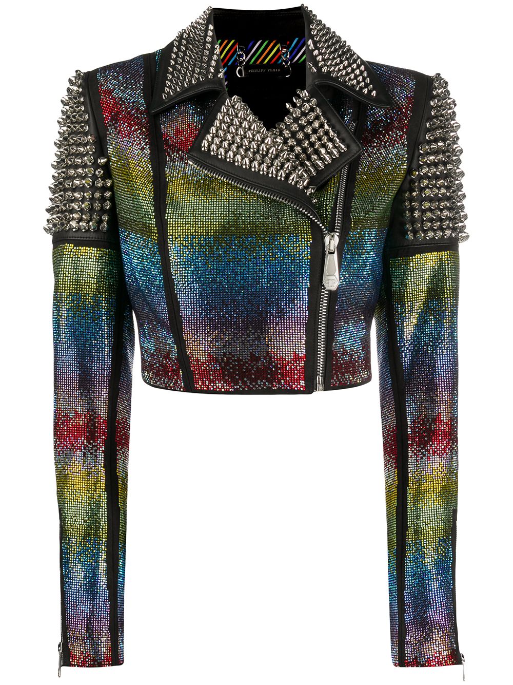 Philipp Plein rainbow-studded biker jacker