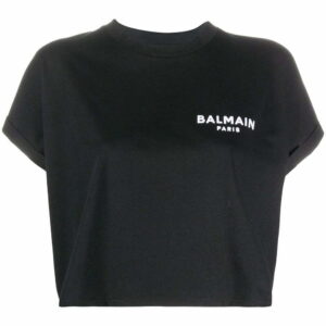 Balmain  logo-embroidered cropped T-shirt