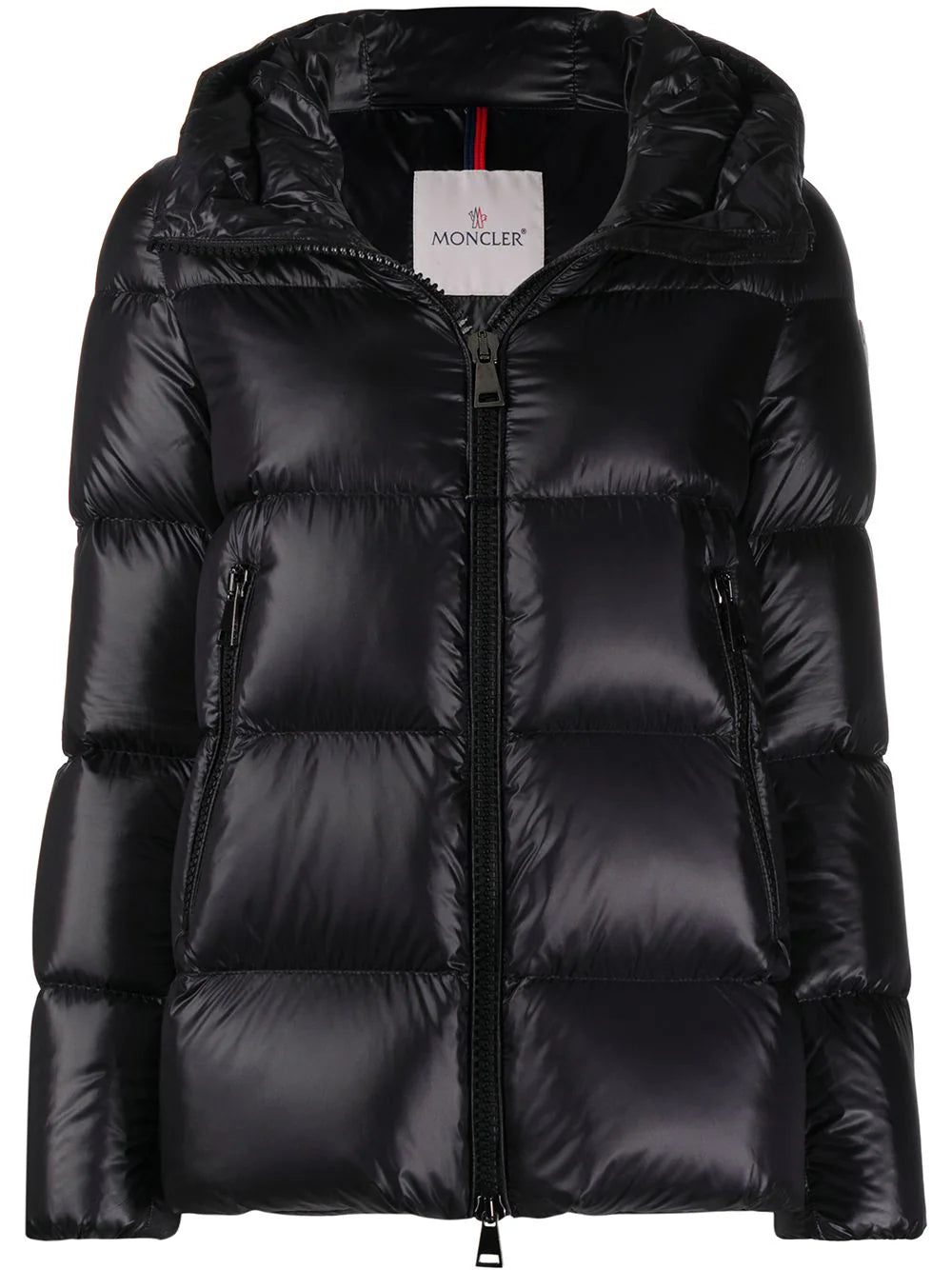 Moncler logo patch hooded puffer jacket