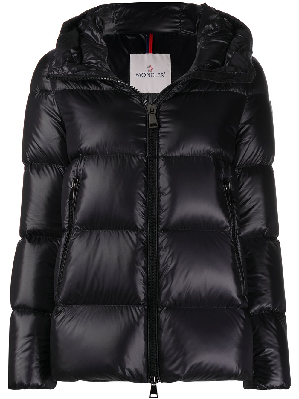 Moncler logo patch hooded puffer jacket